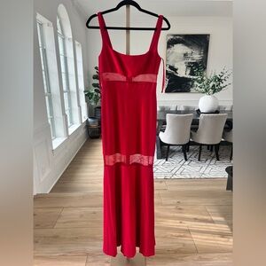 Mac Duggal #11698 Sheer Mesh Panel Column Gown Dress Red size 2